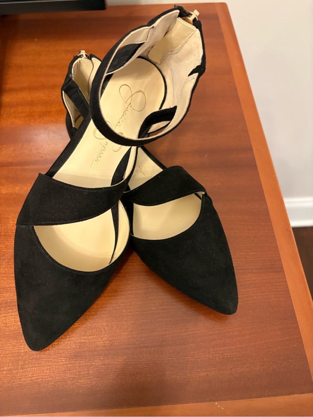 Jessica Simpson Black Pointed D'Orsay Ankle-Strap Flats